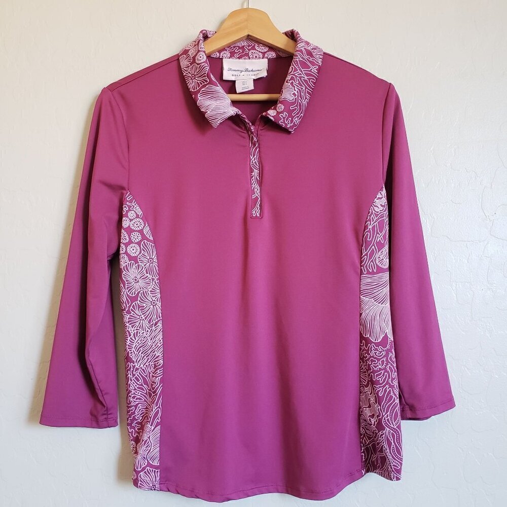 Tommy Bahama Golf & Tennis 1/4 Zip Top UPF 50 3/4 Sleeve Purple Sz Women's Large
